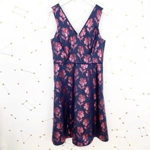 Draper James • Navy Metallic Floral Jacquard Midi Dress